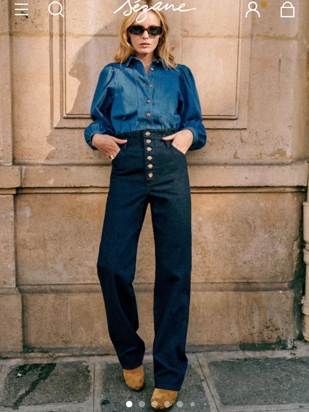 Sézane Jones Trouser Indigo High Waist Wide Leg Denim Pants - FR42/US10